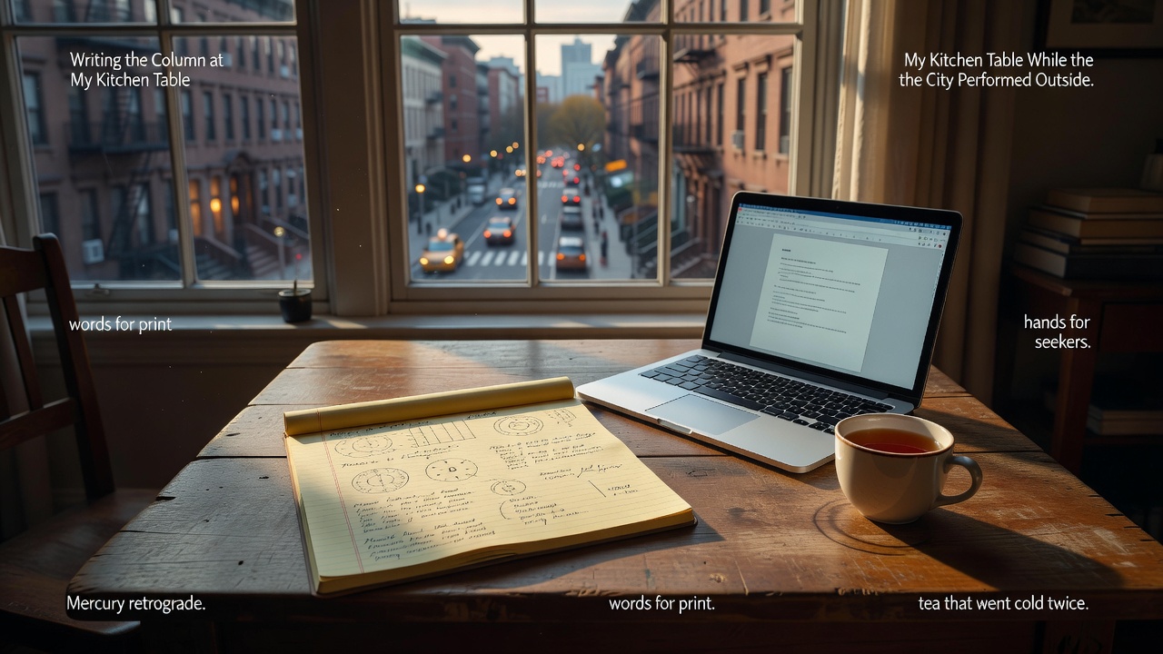 Writing the column at my kitchen table