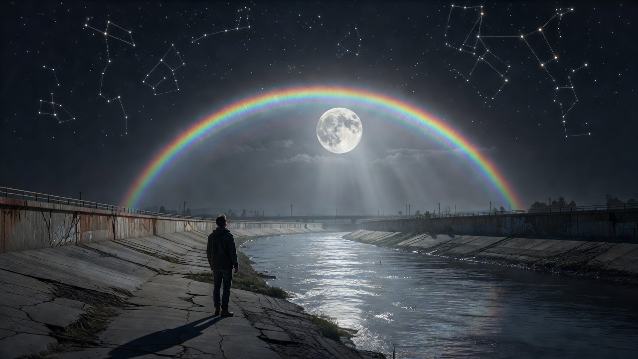 Lunar rainbow night during research