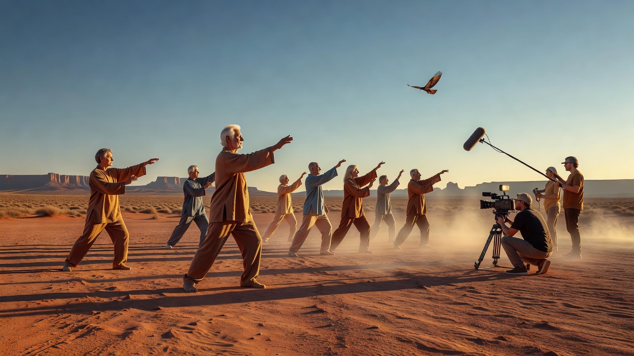 Teaching Tai Chi under a desert sky