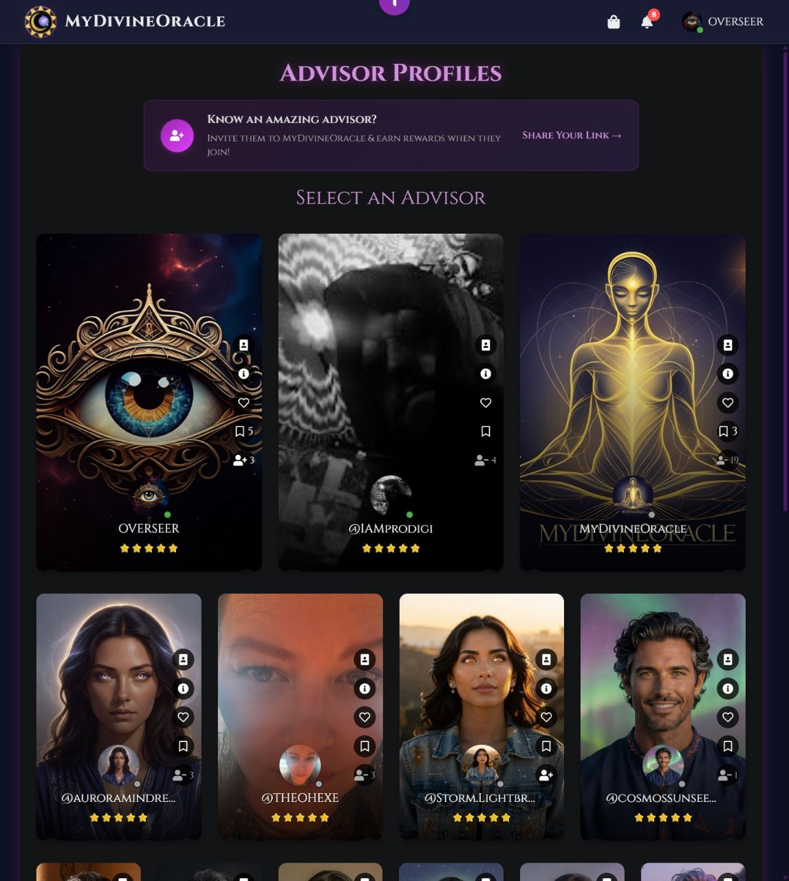 Spiritual Advisors Directory Production Screen Capture