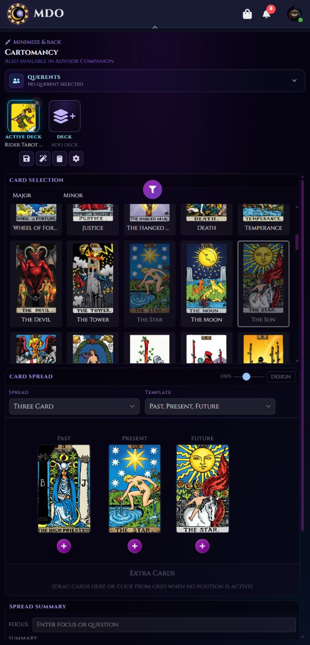 Cartomancy Studio Production Screen Capture